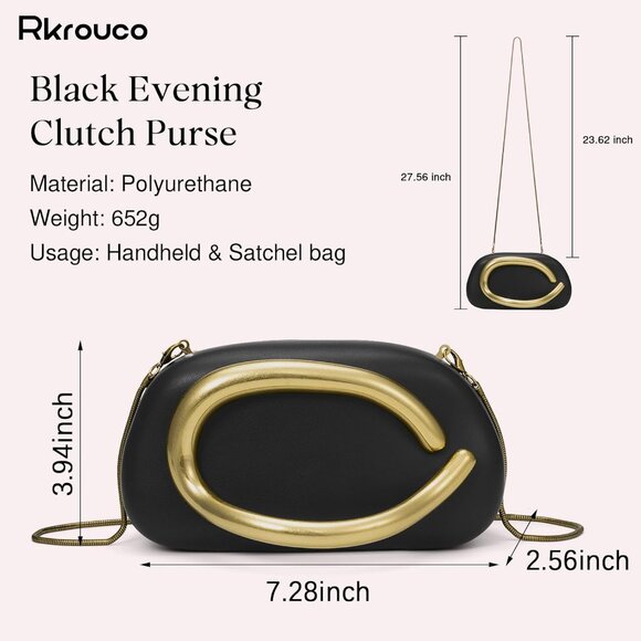 Elegant Black PU Leather Women's Evening Clutch Crossbody Bag with Gold Handle a - Picture 3 of 7
